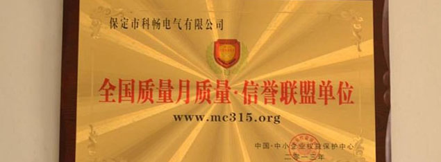 全国质量月质量信誉联盟单位证书2013